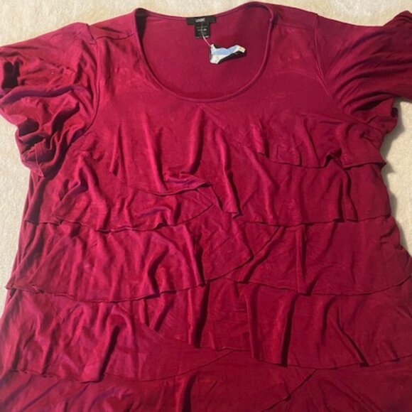 Leebe Women's 2X Short Sleeve Solid Ruffle Blouse - Picture 1 of 4